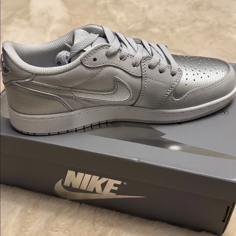Nike Metallic Gray Air Jordan 1 Retro Low OG Sneakers - Picture 5 of 7